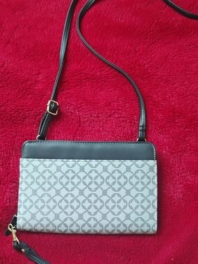 Gray Patterned Crossbody Bag with Black Trim